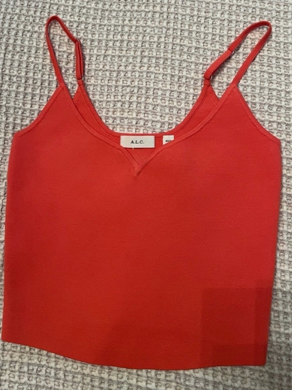 A.L.C. Orange V-Neck Spaghetti Strap Jacquard Tank Top